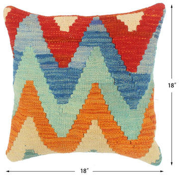 handmade Modern Pillow Rust Blue Hand-Woven SQUARE 100% WOOL  Hand woven turkish pillow  2 x 2